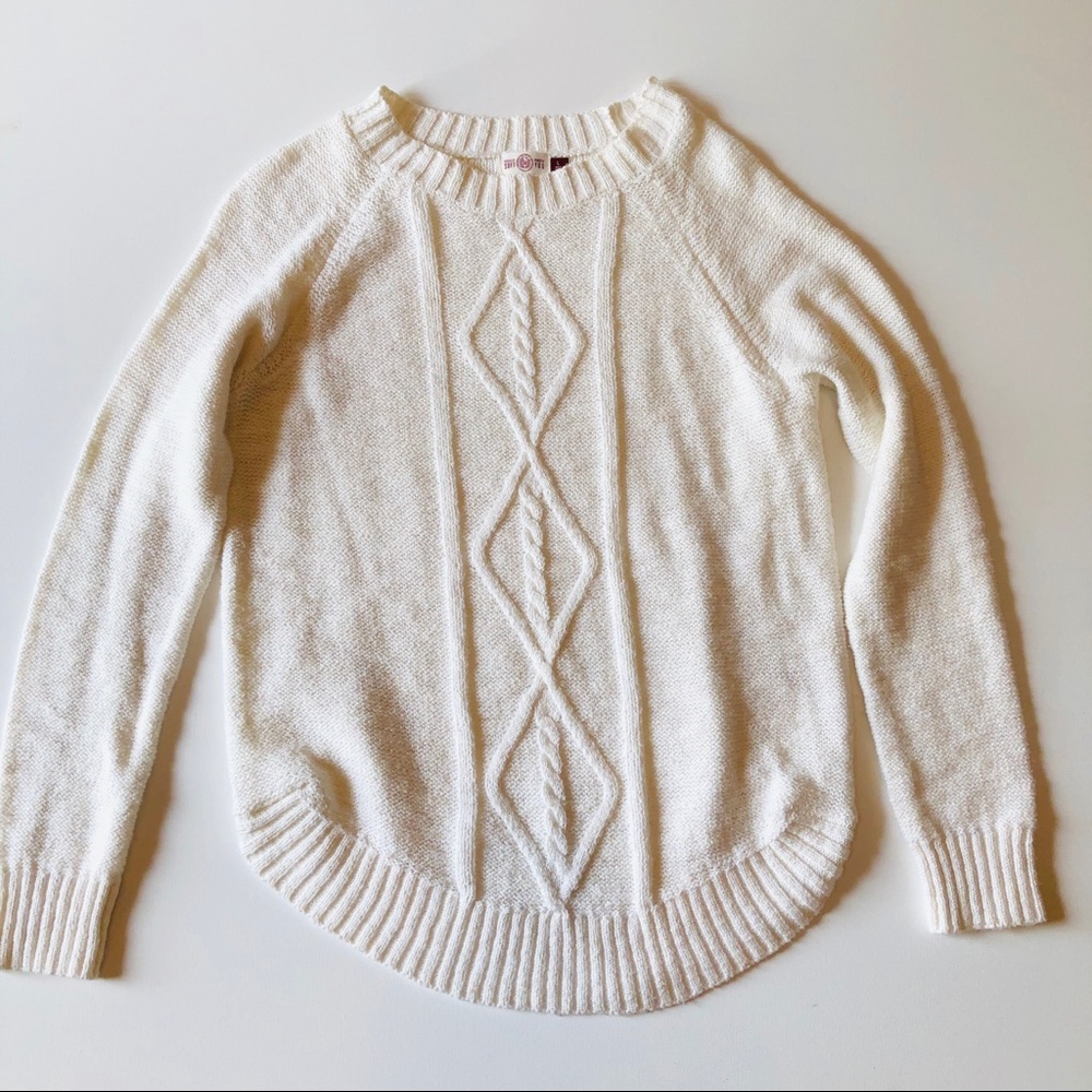 Cream Soft Cozy Sweater Ribbed Hem Cuffs Large